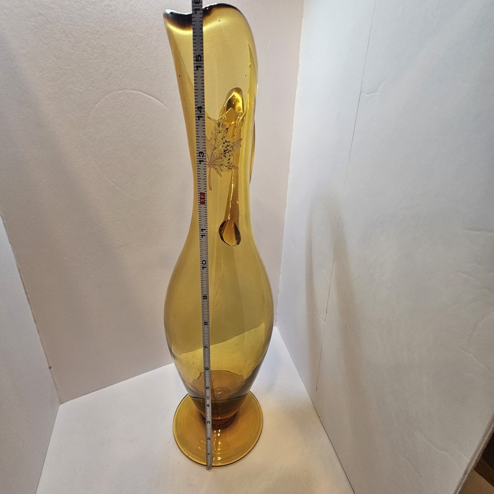 Vtg Empoli Glass MCM Viking Amber Ewer pitcher 16" Tall 4 1/2" Base - Picture 5 of 8